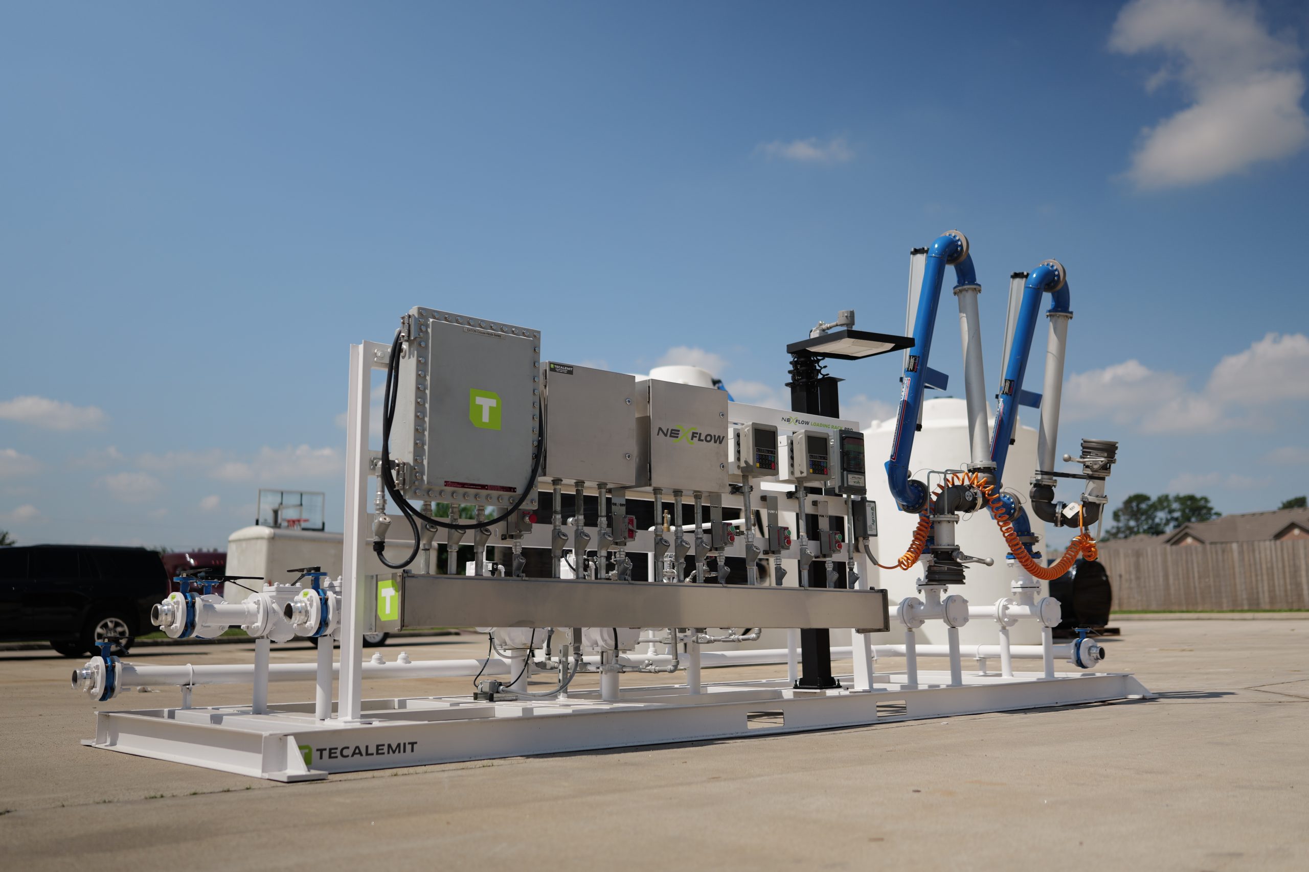 TECALEMIT NexFlow Loading Rack Pro with dual loading arms for high-efficiency fuel, DEF, and chemical bulk transfer operations.