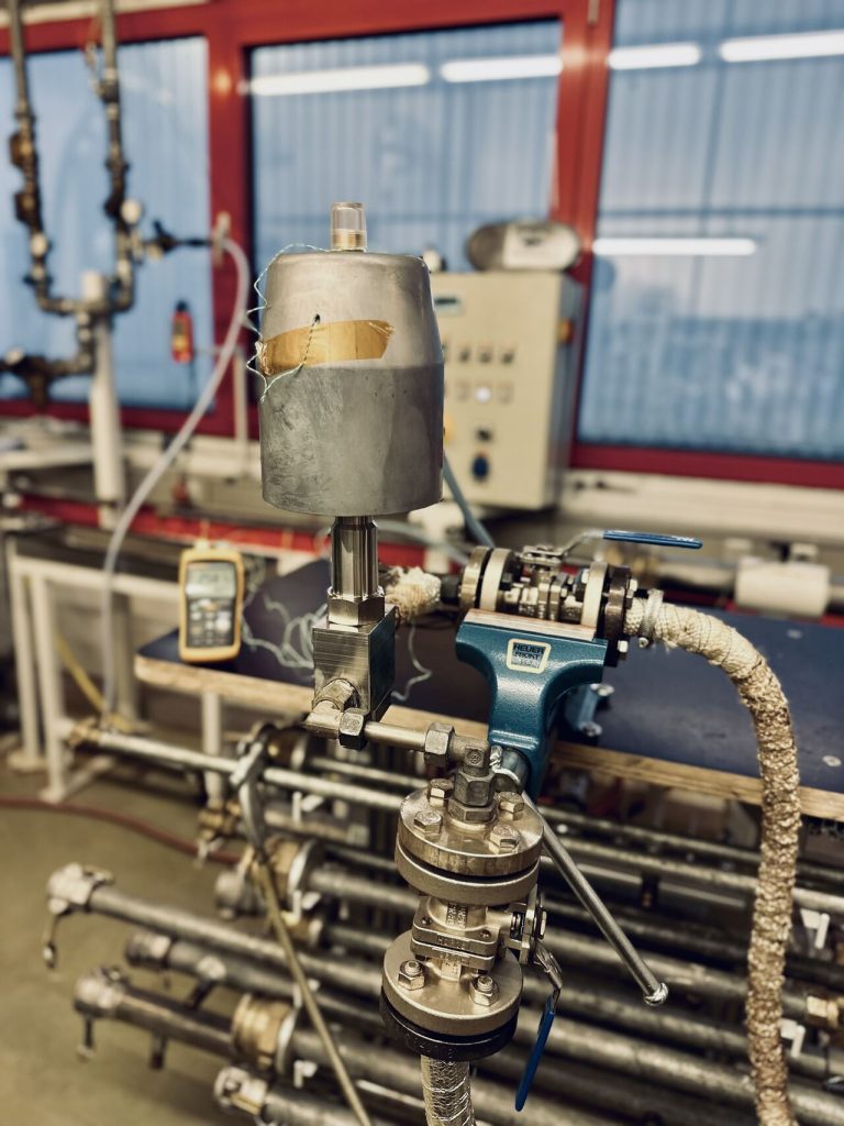 Industrial valve during high-temperature valve testing at 536°F